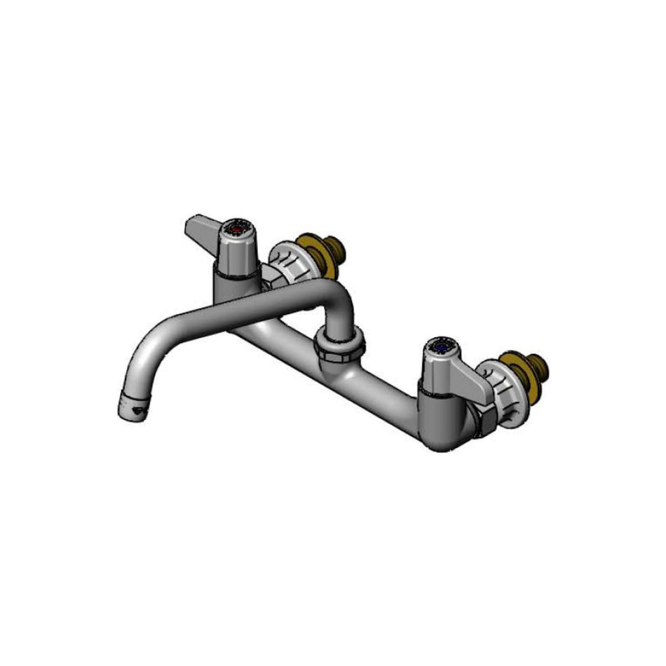 8" Wall Mount Faucet w/ Quarter-Turn Ceramic Cartridges, equip Lever Handles, 8" Swing Nozzle & 1/2" NPT Male Supply Kit