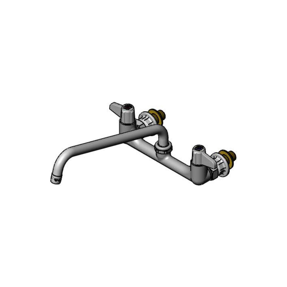8" Wall Mount Faucet w/ Quarter-Turn Ceramic Cartridges, equip Lever Handles, 12" Swing Nozzle & 1/2" NPT Male Supply Kit
