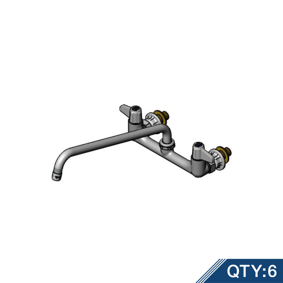 8" Wall Mount Mixing Faucet w/ Quarter-Turn Ceramic Cartridges, 14" Swing Nozzle, equip Lever Handles & 1/2" NPT Male Supply Kit (Qty 6)