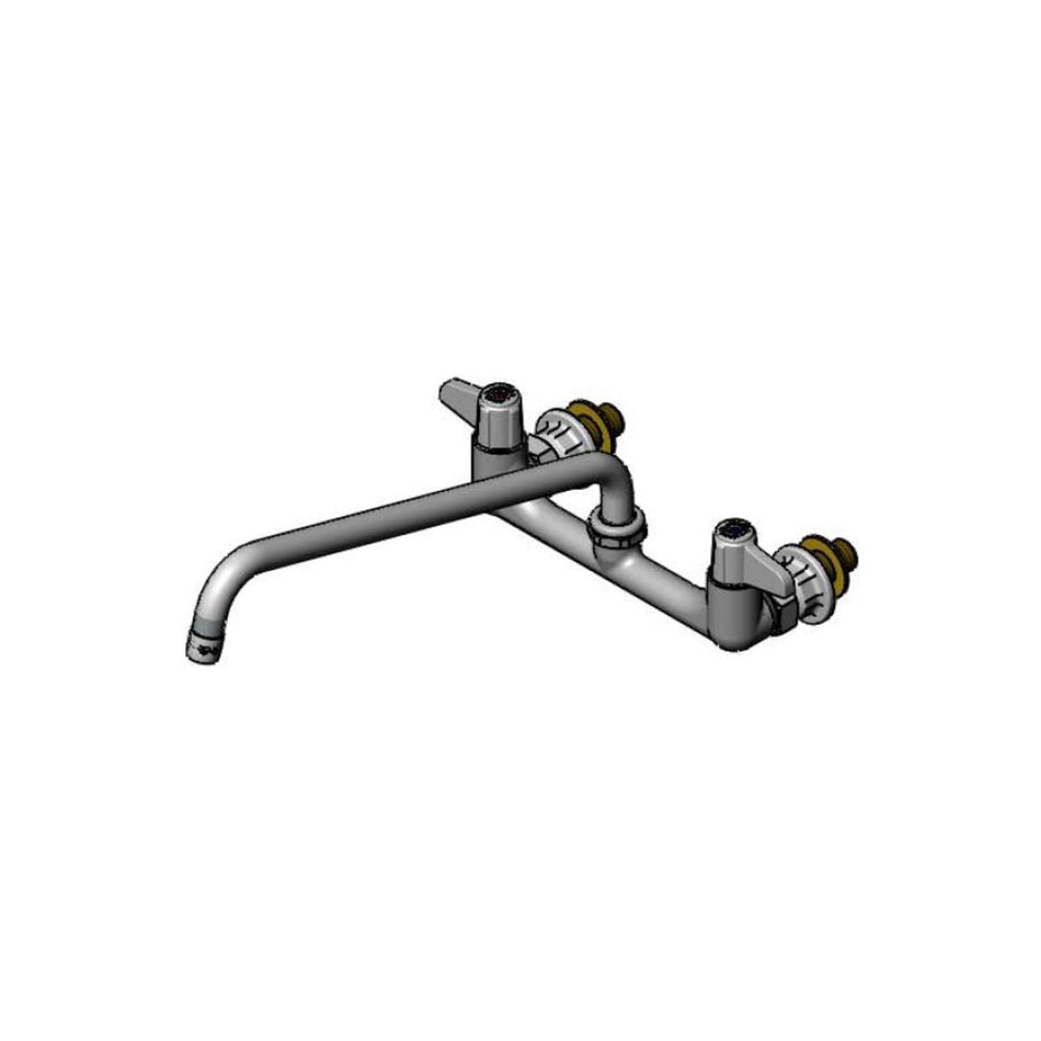 8" Wall Mount Faucet w/ Quarter-Turn Ceramic Cartridges, equip Lever Handles, 14" Swing Nozzle & 1/2" NPT Male Supply Kit