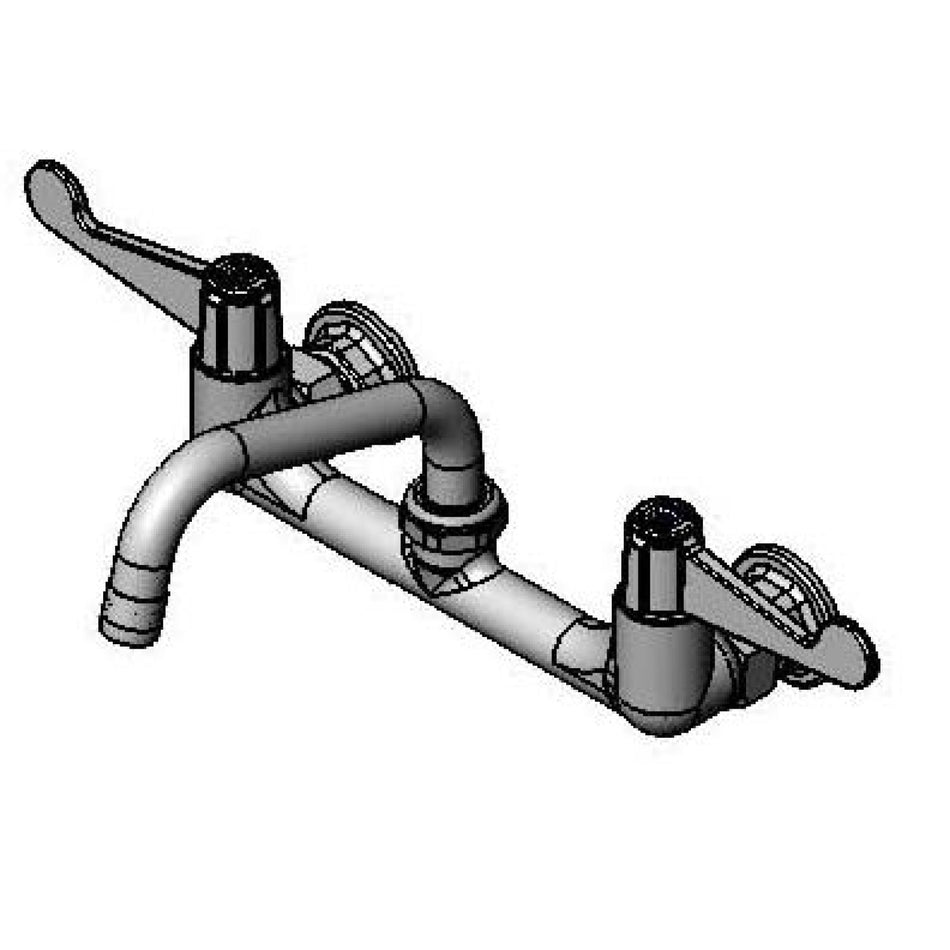 8" Centers, Wall Mount Faucet, 6" Swing Nozzle, Wrist Action Handles & 1/2" Inlet Supply Kit