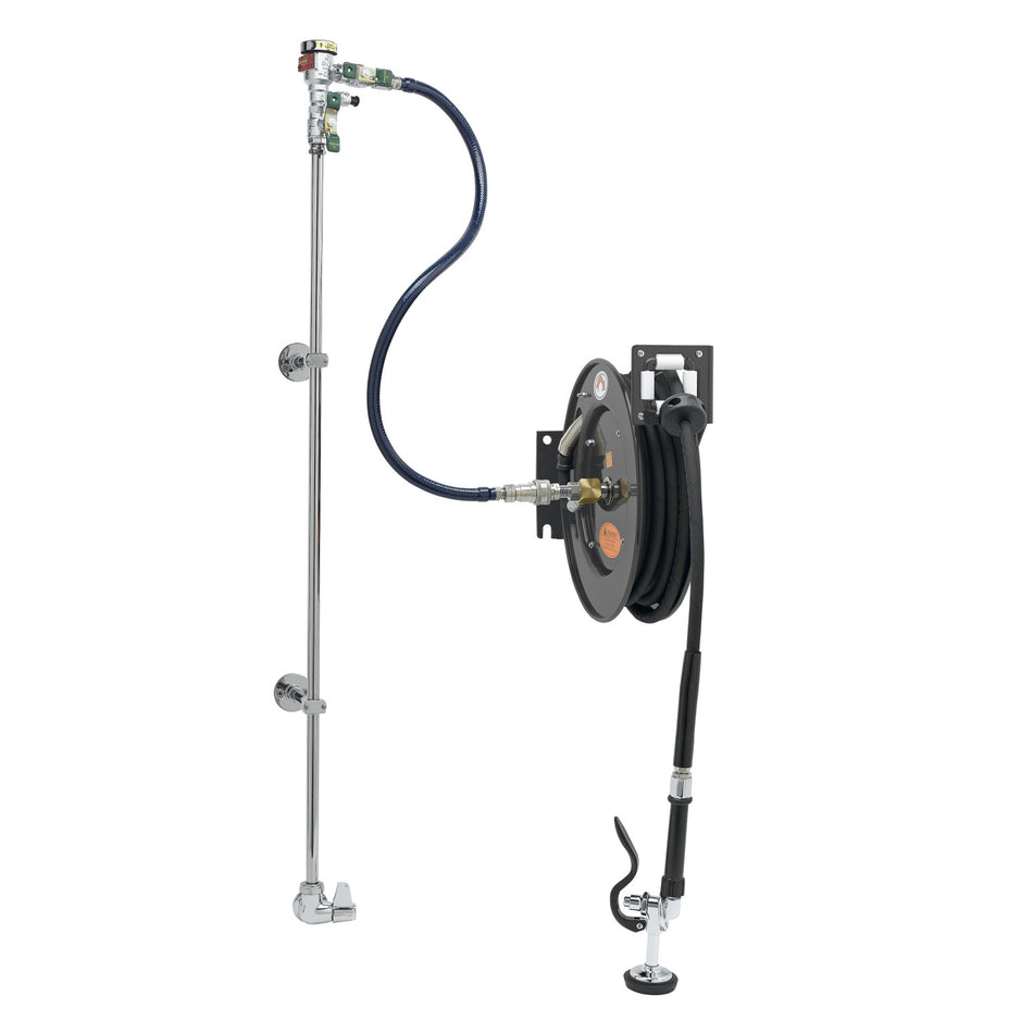 EQUIP Hose Reel System, Single-Temp Wall Mount Base Faucet, 3/8" x 35' Hose