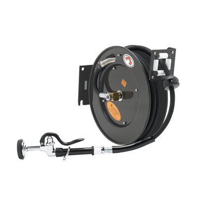 Hose Reel, Open, Powder Coated Steel, 50' x 3/8" ID Hose with Spray Valve EQUIP