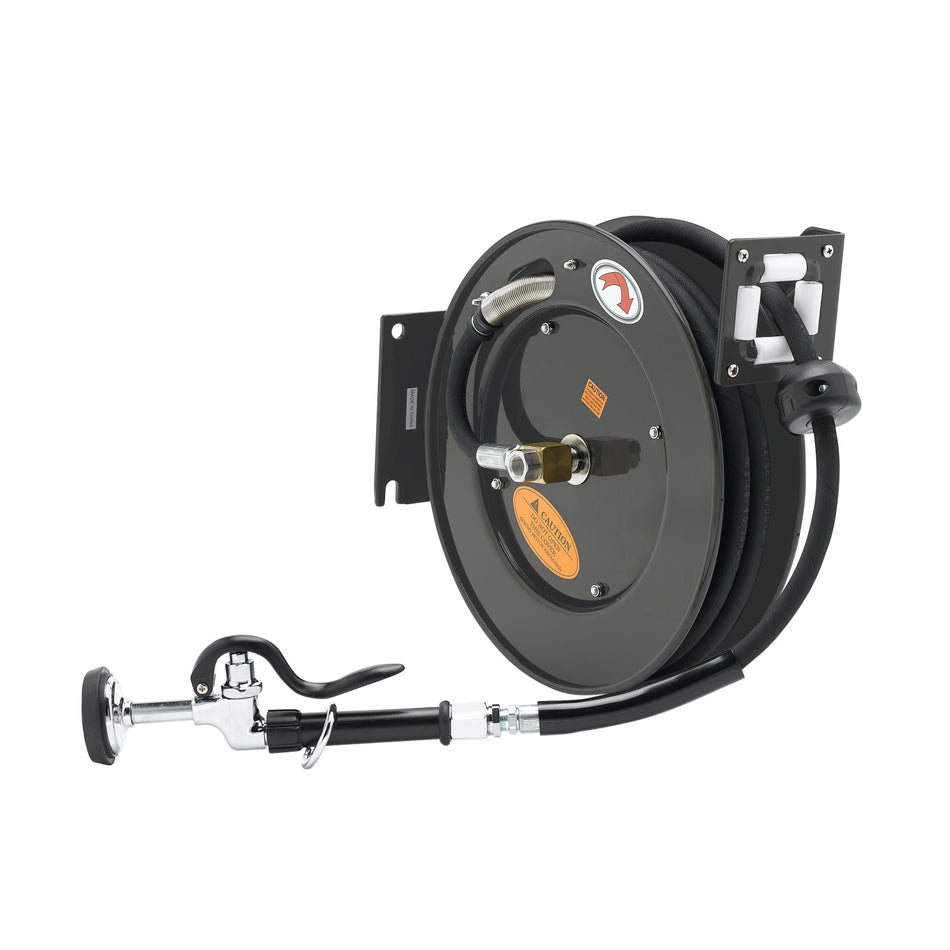 Hose Reel, Open, Powder Coated Steel, 50' x 3/8" ID Hose with Spray Valve EQUIP