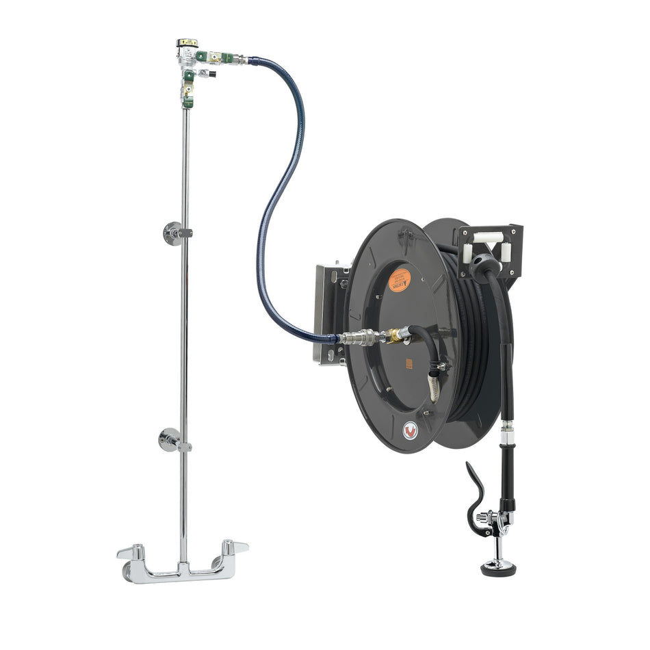 EQUIP Hose Reel System, 8" Wall Mount Base Faucet, 3/8" x 50' Hose, Wall Bracket