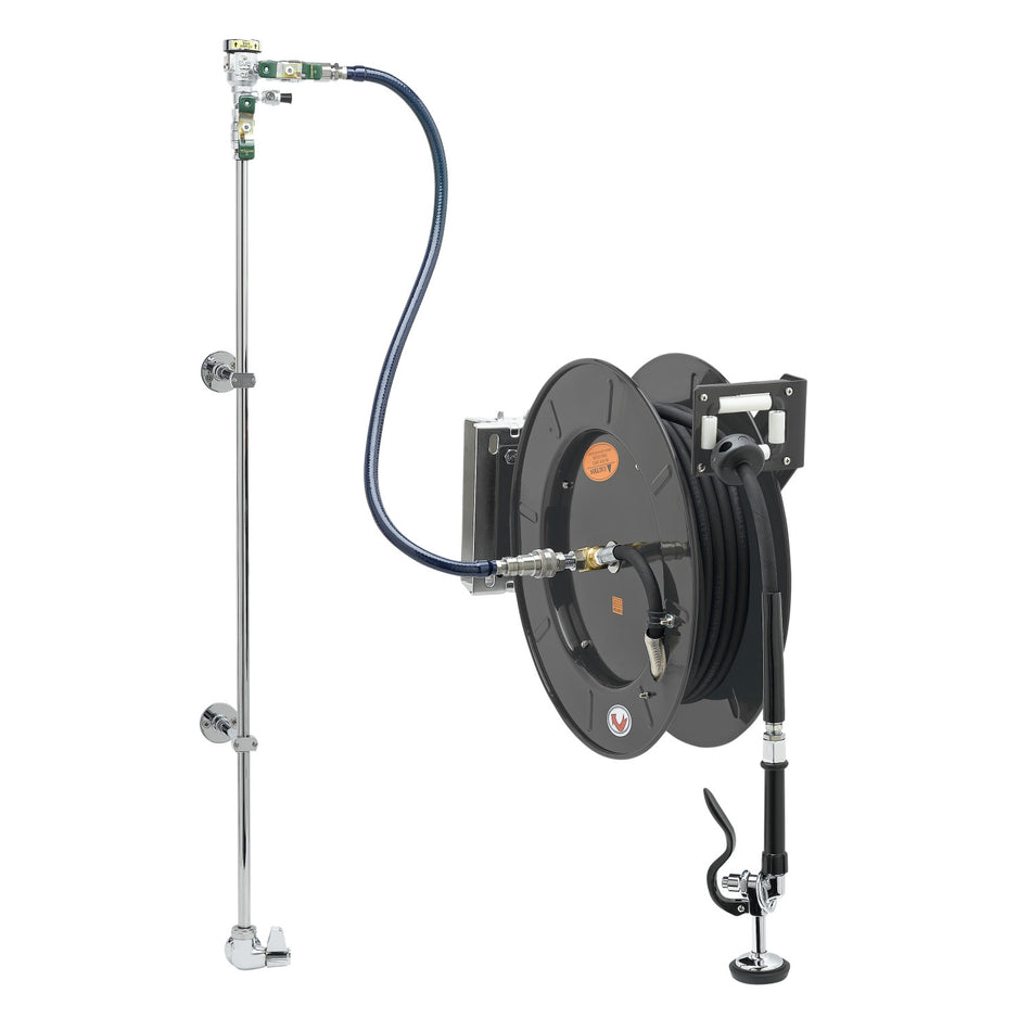 EQUIP Hose Reel System, Single-Temp Wall Mount Base Faucet, 3/8" x 50' Hose, Wall Bracket