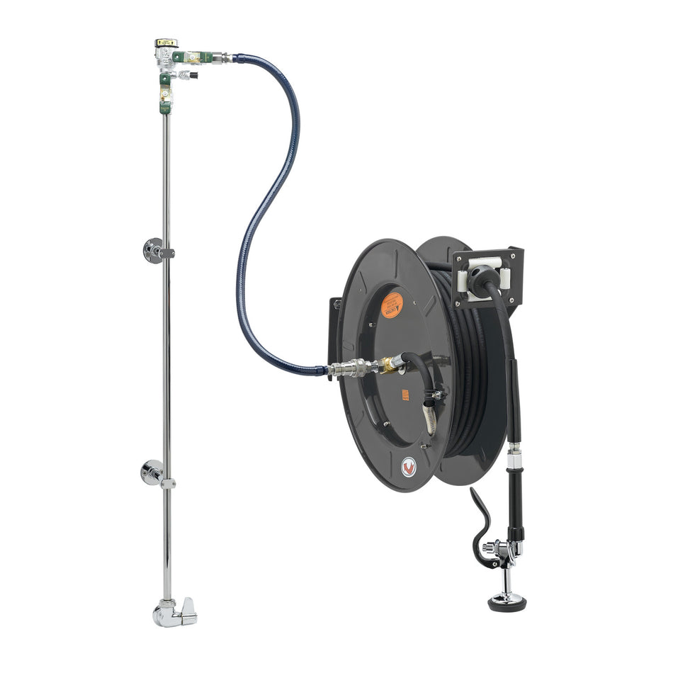 EQUIP Hose Reel System, Single-Temp Wall Mount Base Faucet, 3/8" x 50' Hose