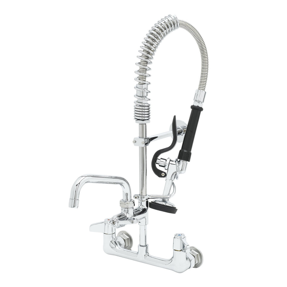 Equip Mini-PRU: 8" Wall Mount Faucet, 5SV, 6" Swing Nozzle, Lever Handles, Wall Bracket