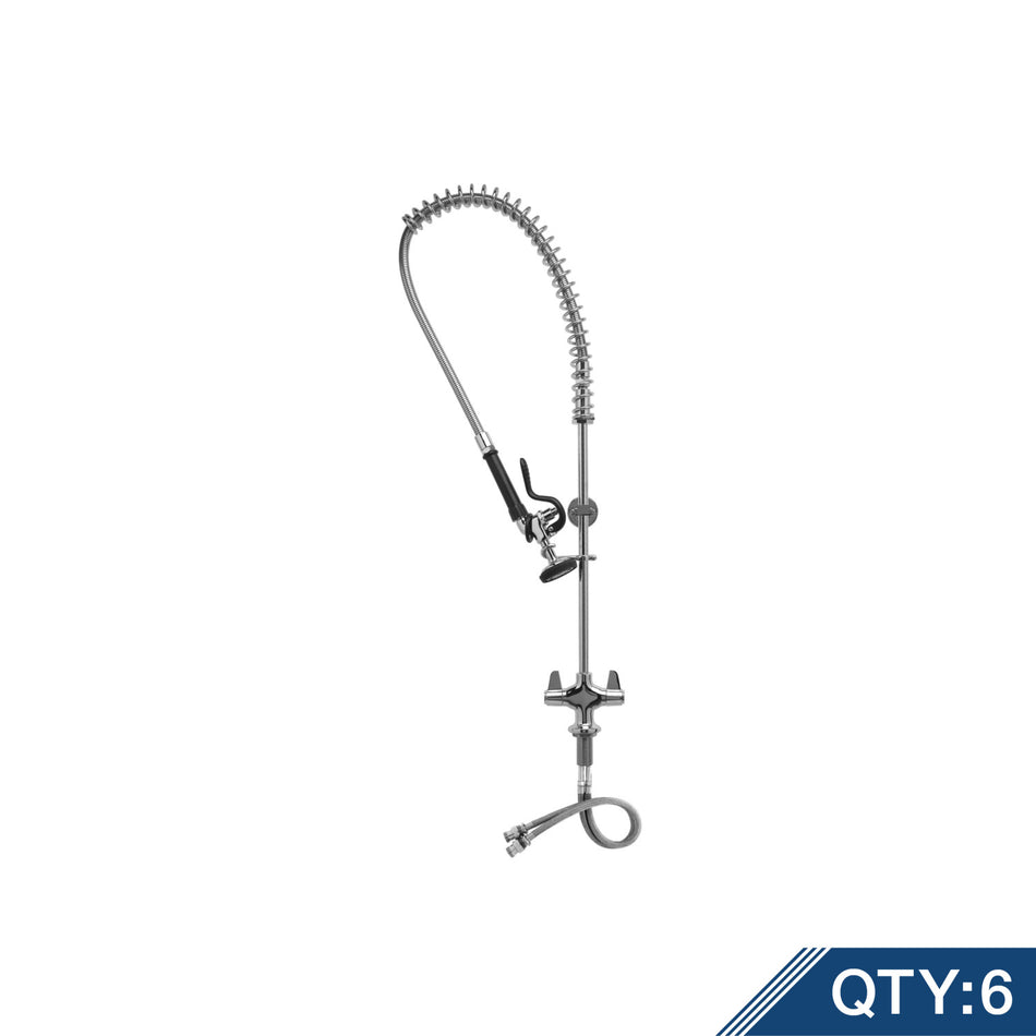 Pre-Rinse Unit, Single Hole Deck Mount Faucet, Quarter-Turn Ceramic Cartridges, equip Lever Handles, 44" Flex Hose, 1.15 Spray Hose, In-Line Check Valves & 18" Flex Supply Hoses. (Qty 6)