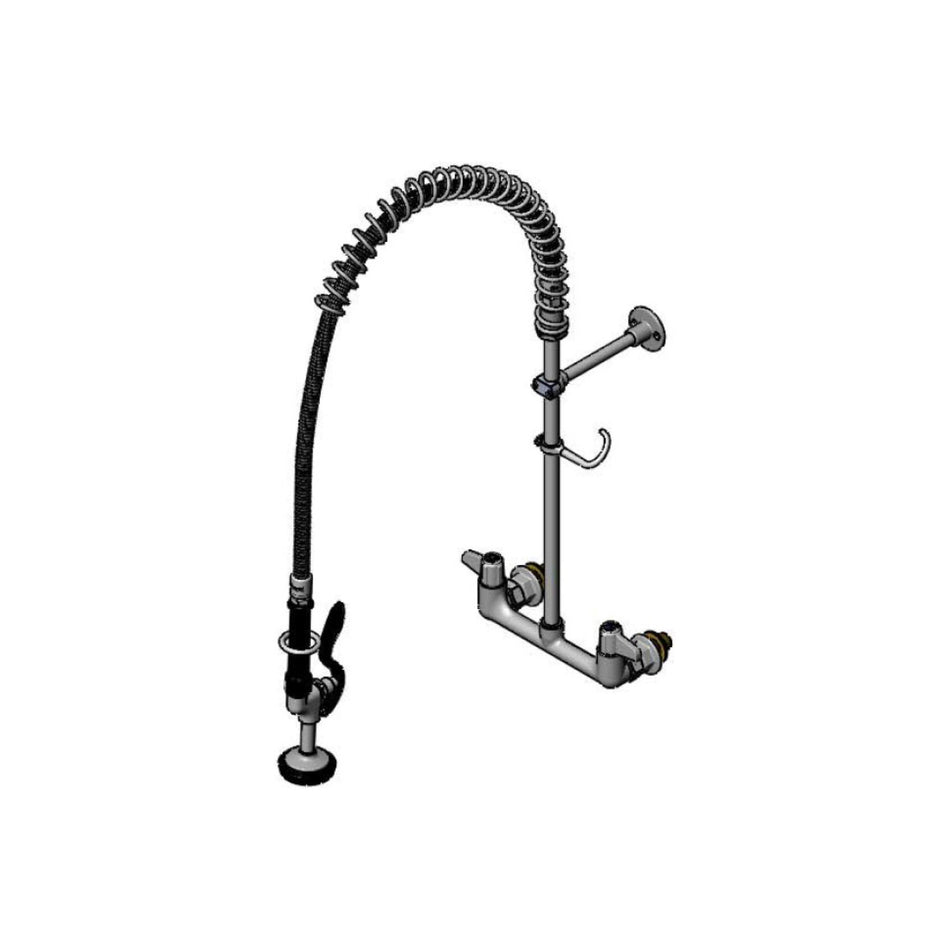 Pre-Rinse Unit, 8" Wall Mount Mixing Faucet, QT Ceramic Cartridges, 6" Wall Bracket, equip Lever Handles & 1/2" NPT Male Supply Kit