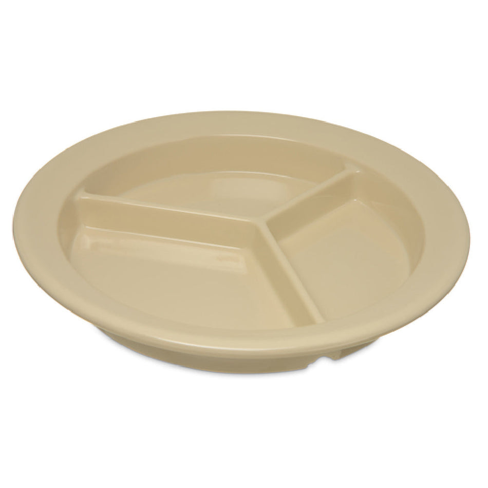 Carlisle 4351625 9 Inch Tan Melamine Compartment Plate with Reinforced Rim