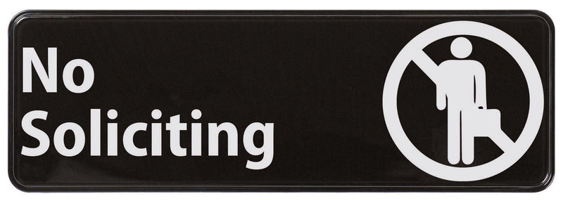 Winco SGN-336 9 Inch Information Sign No Soliciting Black with White Imprint