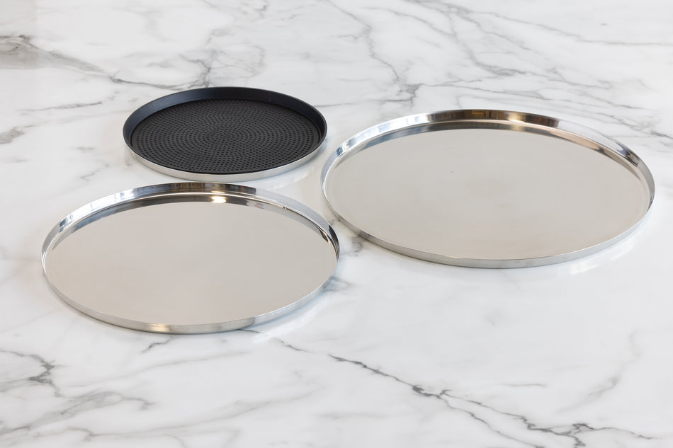 Modern Edge Medium 12" Round Serving Tray in Polished Stainless