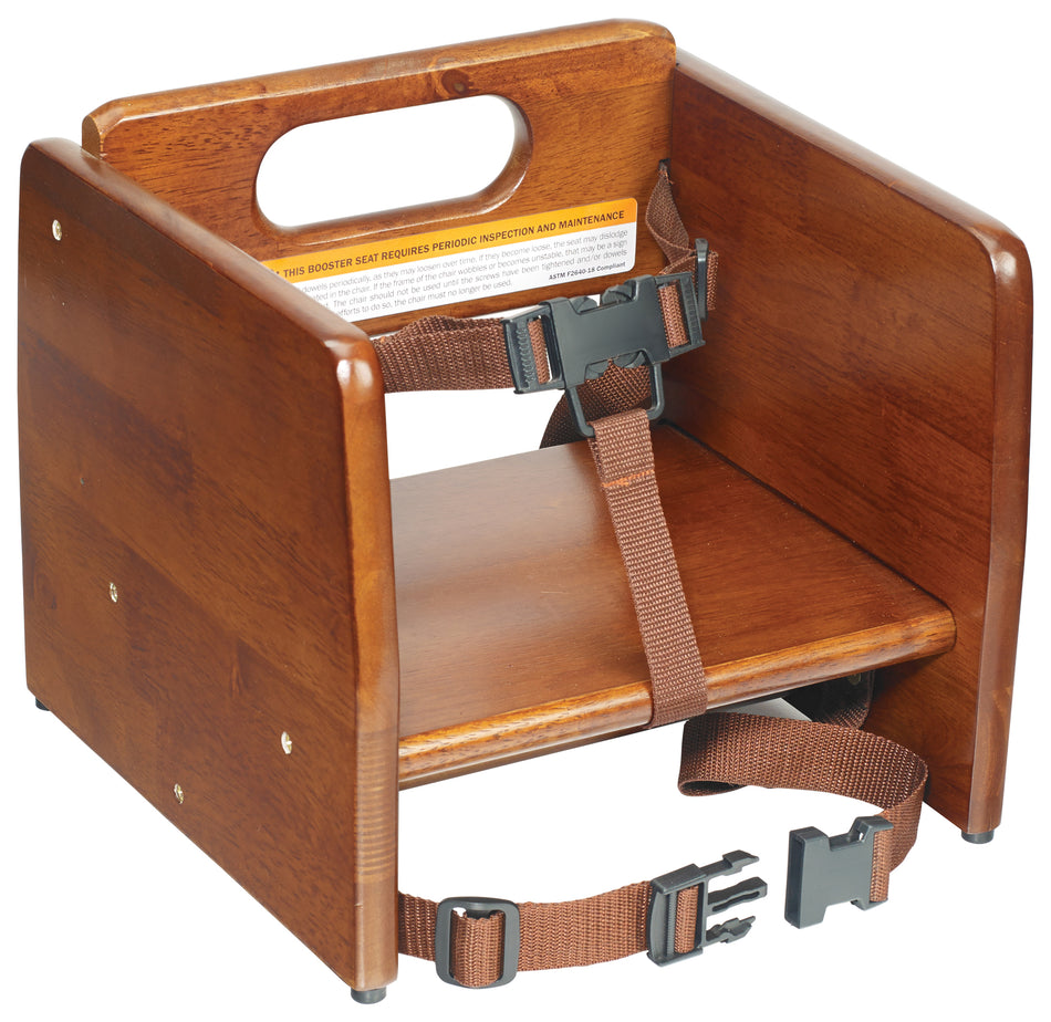 Winco CHB-704 11-3/4 Inch Stacking Booster Seat Walnut Rubberwood with Straps
