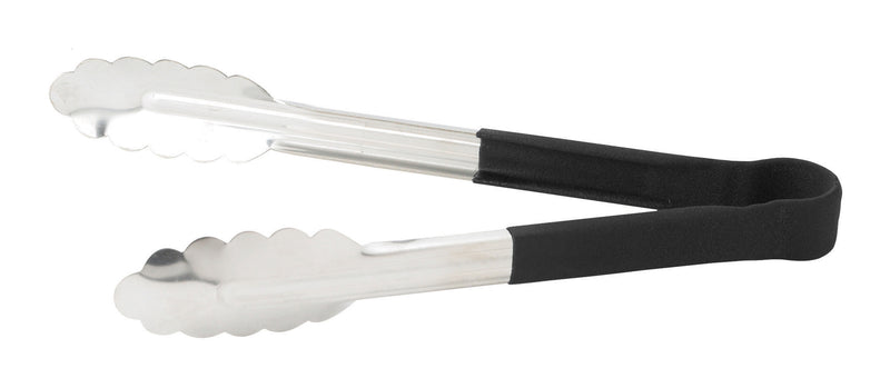Winco UTPH-9K 9 Inch Utility Tongs Polypropylene Coated Handle Black Stainless Steel