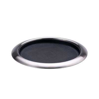 Non-Slip Removable Insert 11 in. Small Round Serving Tray in Brushed Stainless and Black
