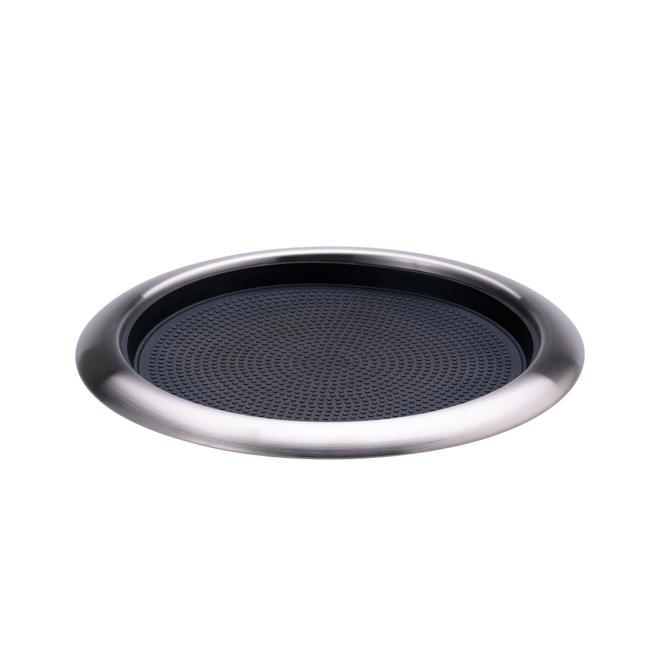 Non-Slip Removable Insert 11 in. Small Round Serving Tray in Brushed Stainless and Black