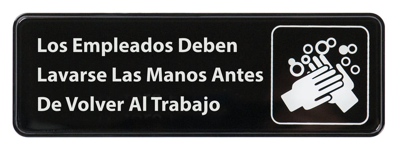 Winco SGN-360 9 Inch Hand Washing Sign with Symbol Plastic Black