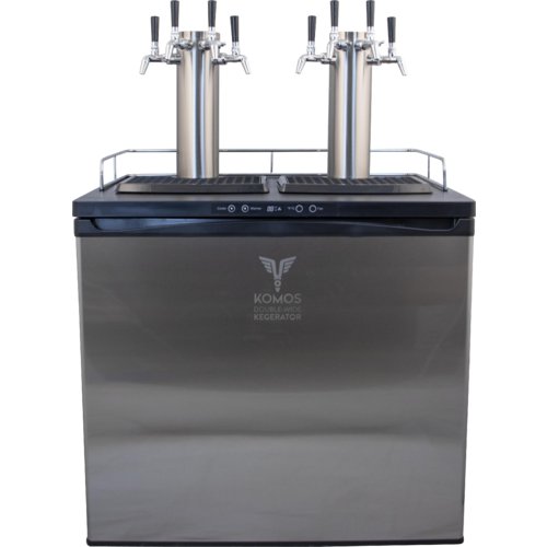 KOMOS® Double-Wide Kegerator | NukaTap® Flow-Control Stainless Steel Faucets | Fan Cooled Stainless Tower | Digital Thermostat | Casters | Regulator | Fits 2 Half Barrel Kegs or 8 Corny Kegs