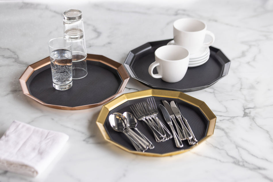 12-Sided 14 in. Medium Non-Slip Serving Tray in Rose Gold