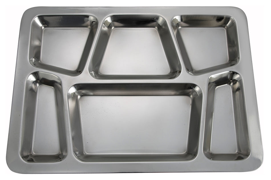 Winco SMT-2 15-1/2 Inch Rectangular Mess Tray Stainless Steel with 6 Compartments