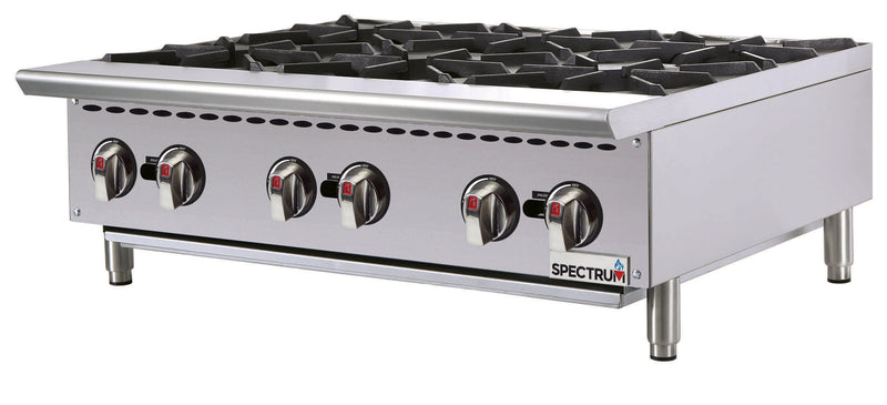 Winco NGHP-6 36 Inch Hotplate Gas Countertop with 6 Burners 150000 BTU