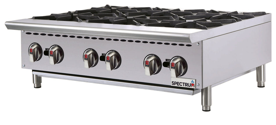 Winco NGHP-6 36 Inch Hotplate Gas Countertop with 6 Burners 150000 BTU