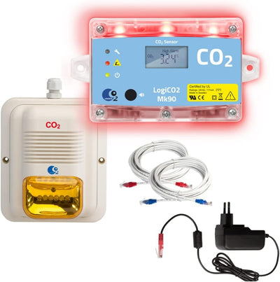 LogiCO2 MK90 Stand-Alone CO2 Safety System Kit with Horn & Strobe LED - 0-5% Detection for Cold Rooms & Confined Spaces