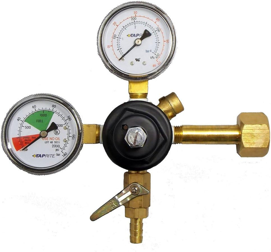 Taprite Co2 Primary Regulator 3741-BR Draft Beer, Wine, Soda Compatible - Dual High Pressure Gauge