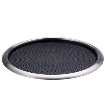 Non-Slip Removable Insert 16 in. Large Round Serving Tray in Brushed Stainless and Black