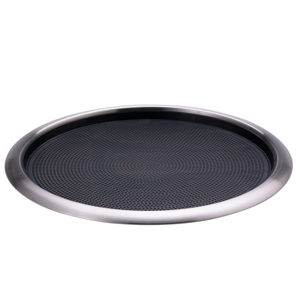 Non-Slip Removable Insert 16 in. Large Round Serving Tray in Brushed Stainless and Black