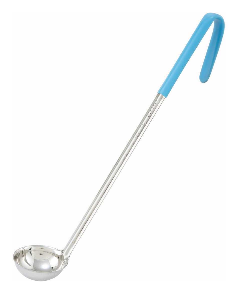Winco LDC-05 1/2 Oz Color-Coded Ladle with 12 Inch Handle Stainless Steel Aqua