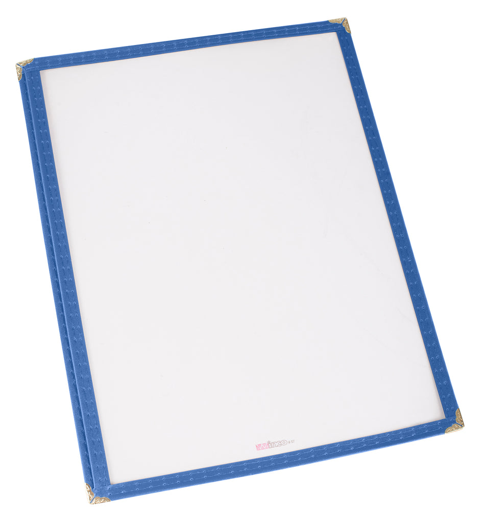 Winco PMC-9B 9-3/8 Inch Menu Cover Single Plastic Blue with Double Stitched Edging