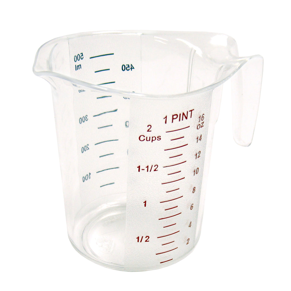 Winco PMCP-50 1 Pint Measuring Cup Polycarbonate Clear with Red and Blue Markings