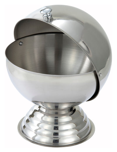 Winco SBR-30 20 Oz Round Stainless Steel Sugar Bowl with Roll Top Lid