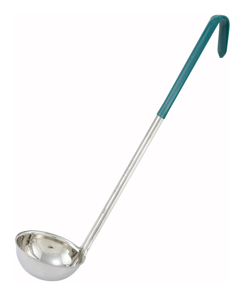 Winco LDC-4 4 Oz Color-Coded Ladle One-Piece Stainless Steel Green