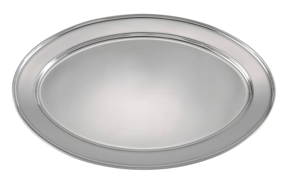 Winco OPL-18 18 Inch Platter Oval Stainless Steel Serving Display Ware
