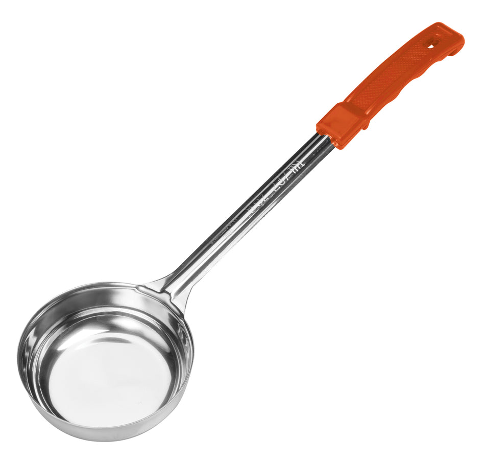 Winco FPSN-8 8 Oz Solid Food Portioner One-Piece Stainless Steel Orange Handle
