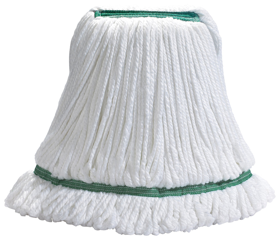 Winco MOPM-L 17 Oz. Large Wet Mop Head Microfiber Loop End White with Green Bands