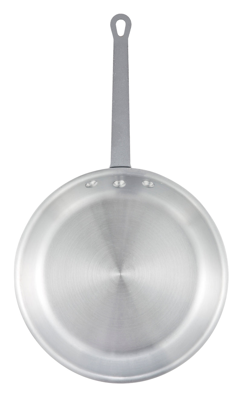Winco AFP-12S 12 Inch Fry Pan Round Without Lid Riveted Handle Aluminum Natural Finish