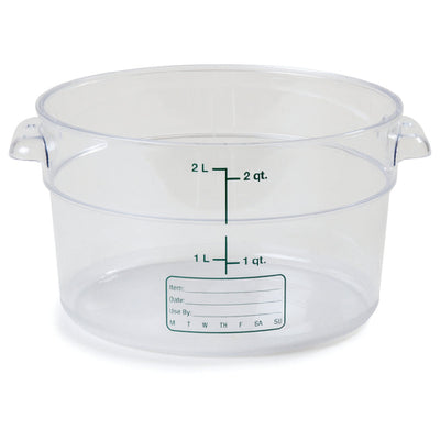 Carlisle 1076307 2 Qt Round Food Storage Container with Easy Grip Handles Polycarbonate Clear