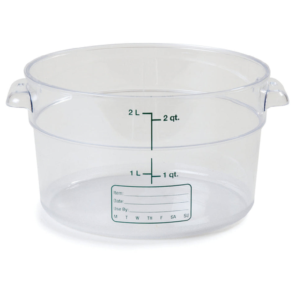 Carlisle 1076307 2 Qt Round Food Storage Container with Easy Grip Handles Polycarbonate Clear