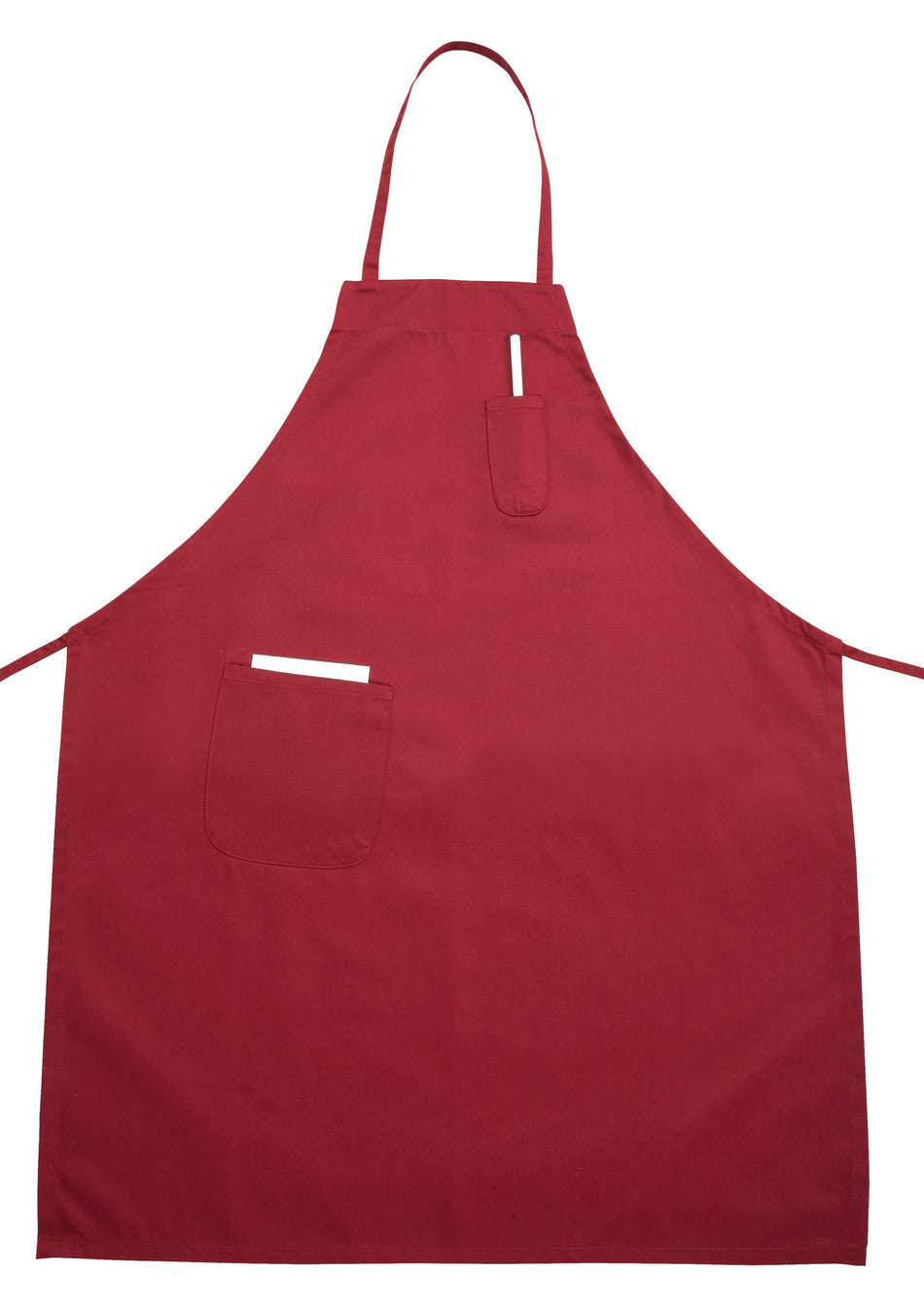 Winco BA-PRD 33 Inch Bib Apron with 2 Pockets Red Poly-Cotton Blend
