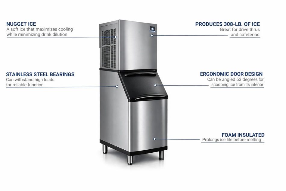 Manitowoc Ice RNP0320A/D420 308 lb Nugget Ice Machine w/ Bin - 383 lb Storage, Air Cooled, 115v
