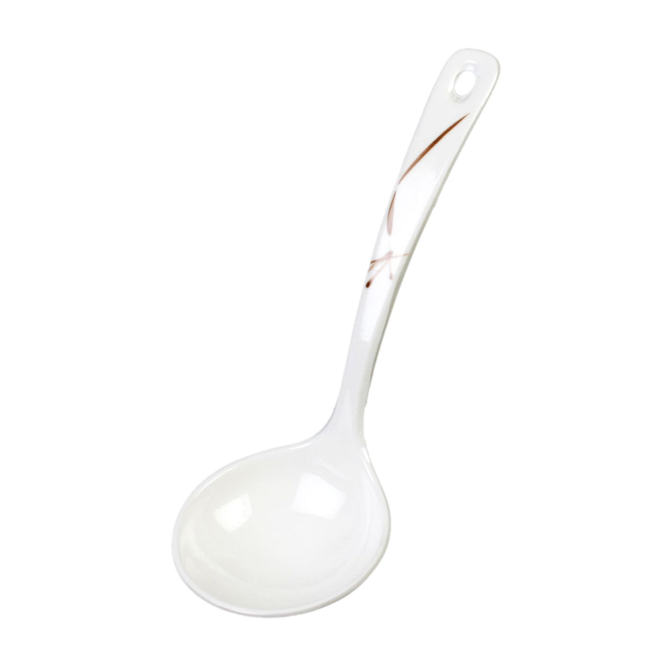12 Pack 1 oz, 7-3/8" x 2-1/2", Soup Ladle, Bamboo Pattern, Melamine, BPA Free, Dishwasher Safe, Break-Resistant, Shatter-Resistant, No Microwave, No Oven