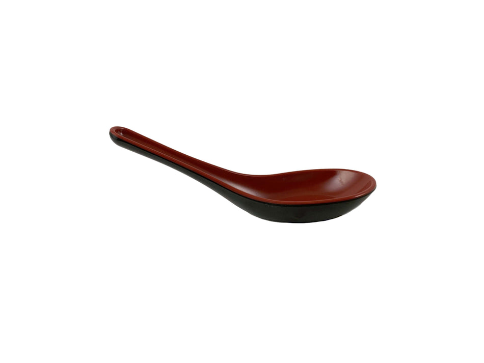 12 Pack 3/4 oz, 5-3/4" x 1-3/4", Wonton Soup Spoon, Two Tone (Black & Red) , Melamine, BPA Free, Dishwasher Safe, Break-Resistant, Shatter-Resistant, No Microwave, No Oven