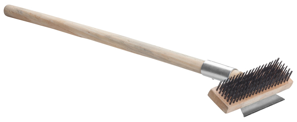 Winco BR-27 7 Inch Wire Brush Pizza Oven Scraper Wood Handle
