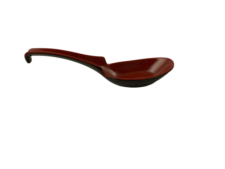 12 Pack 1 oz, 6-1/4" x 1-3/4", Soup Spoon, Two Tone (Black & Red), Melamine, BPA Free, Dishwasher Safe, Break-Resistant, Shatter-Resistant, No Microwave, No Oven