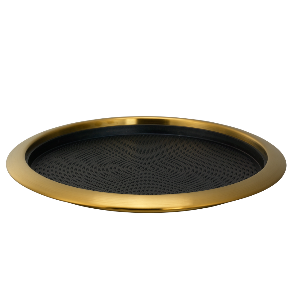 Non-Slip Removable Insert 14 in. Medium Round Serving Tray in Vintage Gold