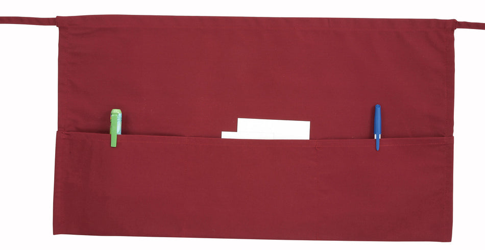Winco WA-1221R 21-3/4 Inch Waist Apron Burgundy Cotton Poly with 3 Pockets